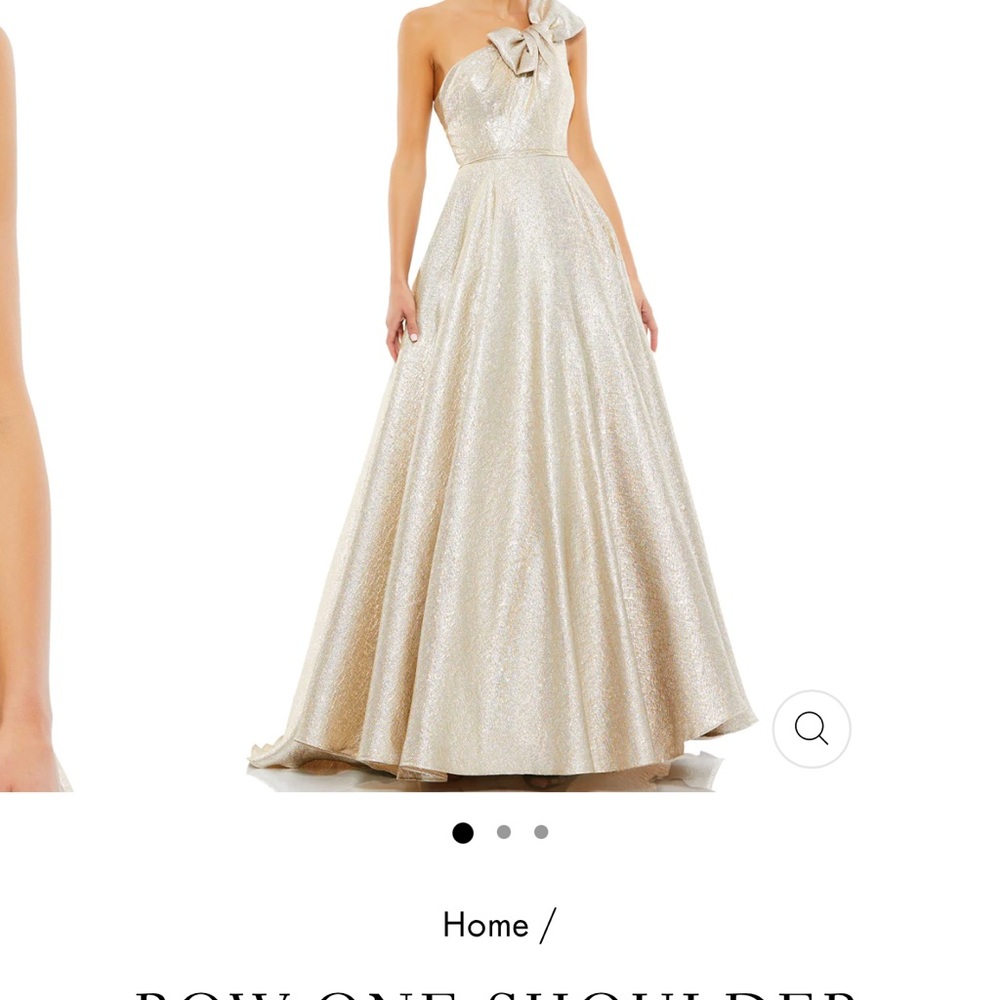 Mac Duggal bow one shoulder metallic ballgown